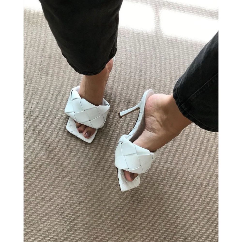 Woven Square Toe Heeled Mules